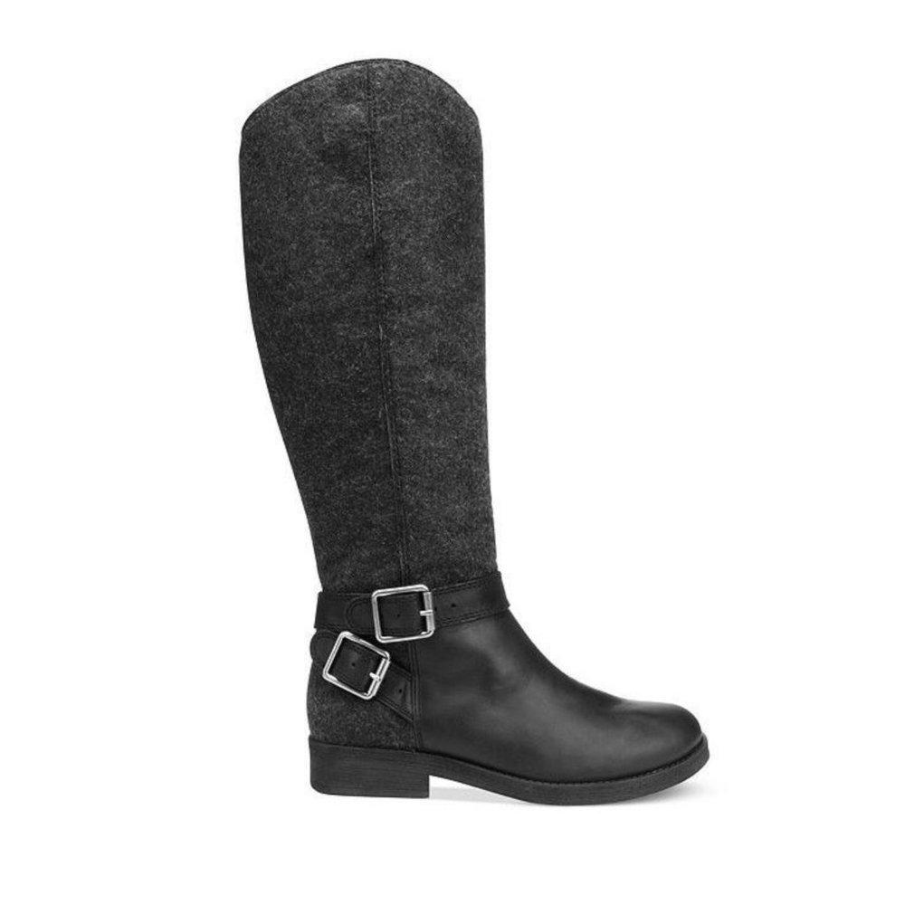 Lucky Brand Black & Gray Leather & Wool Riding Boots, 8.5